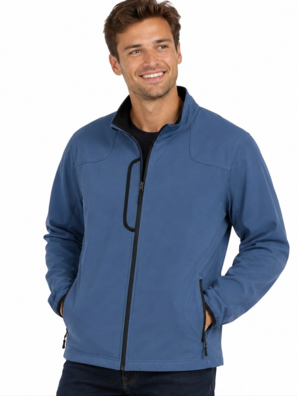 Men's Synrgy Softshell Fleece Lined Jacket in a gray-blue colorway w black (3xl)